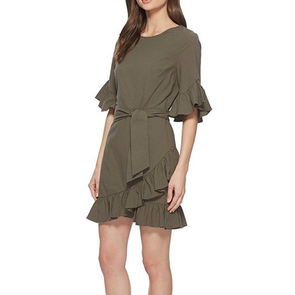 1. State Dresses & Skirts - 1 STATE NWT Women Ruffle  Wrap Dress Olive Tree 6